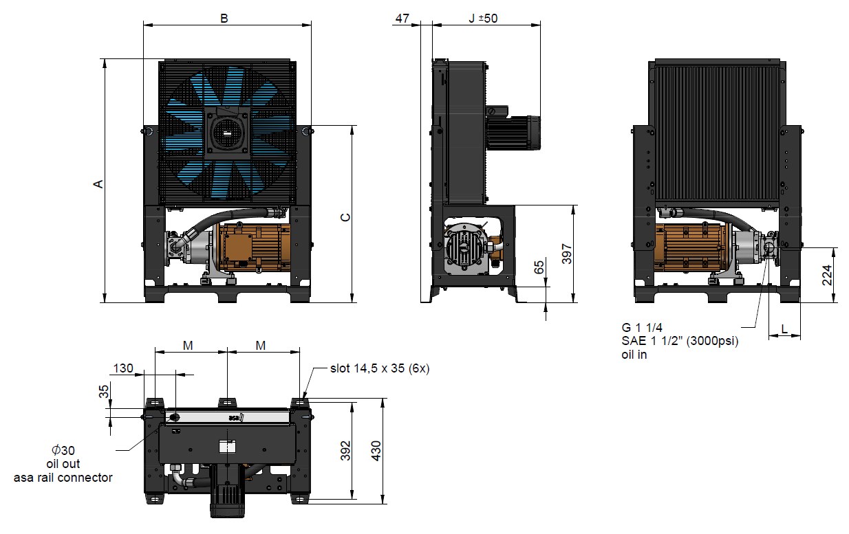 Rysunek wymiarowy agregatu MCU TT Rail