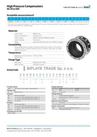 Kompensator wysokociśnieniowy DN 32, PN 16, kołnierze DIN, ASA Hydraulik, SDKHD6D60032N00B00