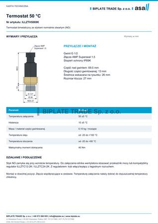 Termostat 50 °C, IP 69K, ASA Hydraulik, ILLZTH5069K