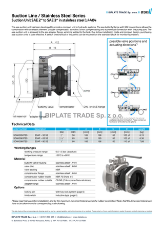 Zestaw ssący ESAF-80 SS, SAE 3″ / DIN 80, stal nierdzewna, ASA Hydraulik, SDAK0080TSS