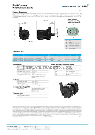 Elektryczna pompa cieczy chłodzącej 24 V DC, 90 l/min, króćce 1″, ASA Hydraulik, ABPW090S25HP02K