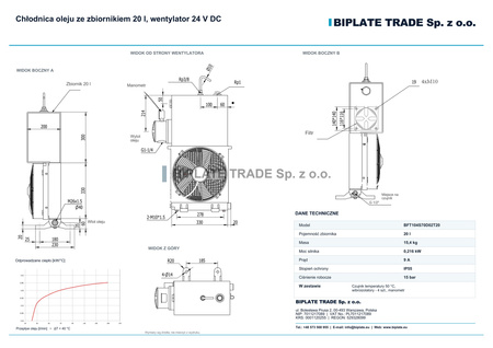 Chłodnica oleju ze zbiornikiem 20 l, wentylator 24 V DC, BIPLATE, BFT104S70D02T20