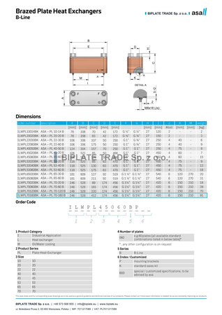 Lutowany płytowy wymiennik ciepła olejowo-wodny PL 70-160, ASA Hydraulik, ILWPL70160BK